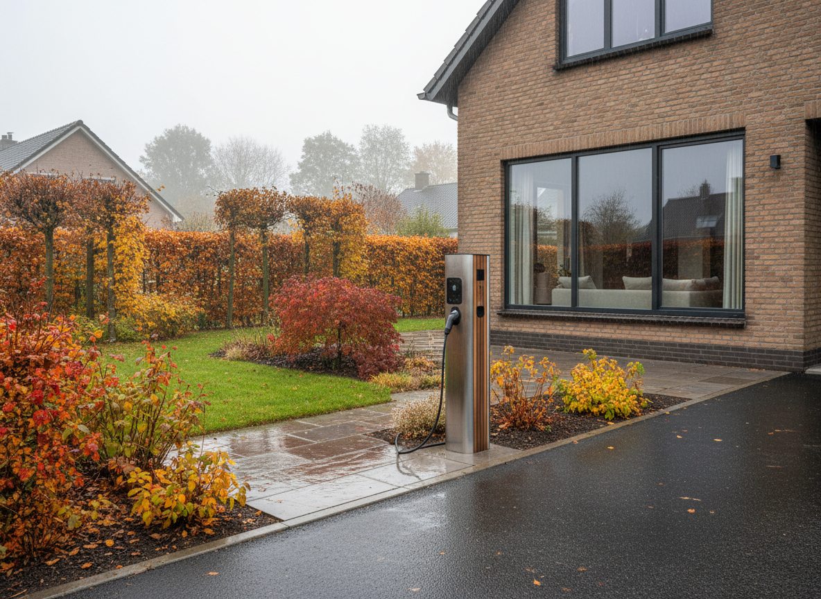 laadpaal installatie bij moderne villa in Flandre
